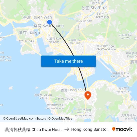 葵涌邨秋葵樓 Chau Kwai House Kwai Chung Estate to Hong Kong Sanatorium & Hospital map