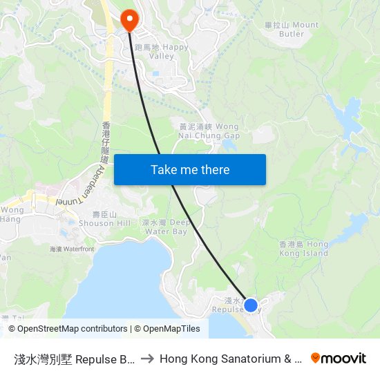 淺水灣別墅 Repulse Bay Villa to Hong Kong Sanatorium & Hospital map