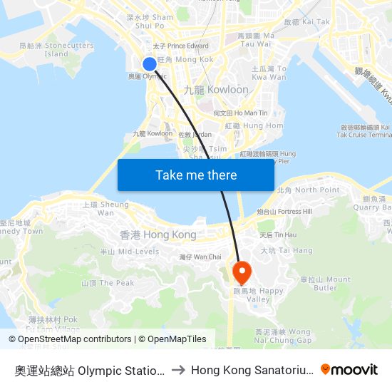 奧運站總站 Olympic Station Bus Terminus to Hong Kong Sanatorium & Hospital map