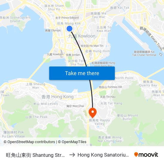 旺角山東街 Shantung Street Mong Kok to Hong Kong Sanatorium & Hospital map