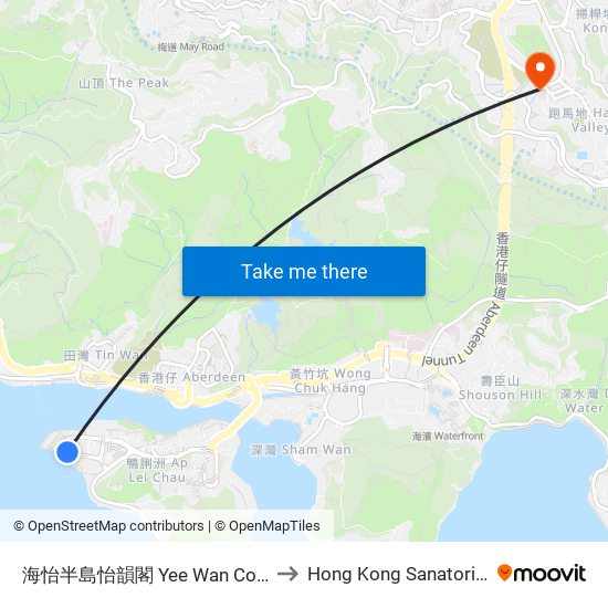 海怡半島怡韻閣 Yee Wan Court South Horizons to Hong Kong Sanatorium & Hospital map