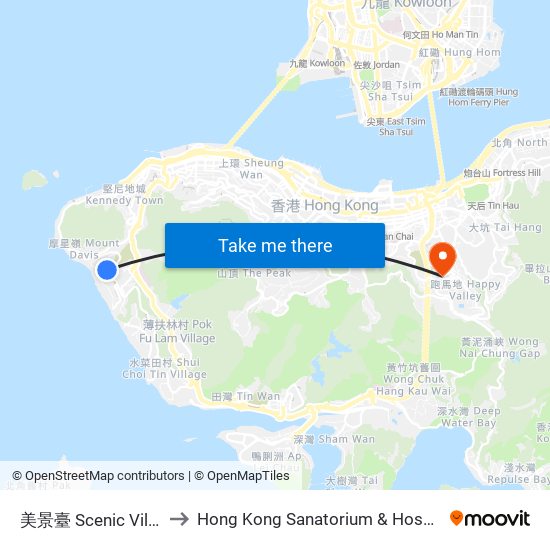 美景臺 Scenic Villas to Hong Kong Sanatorium & Hospital map