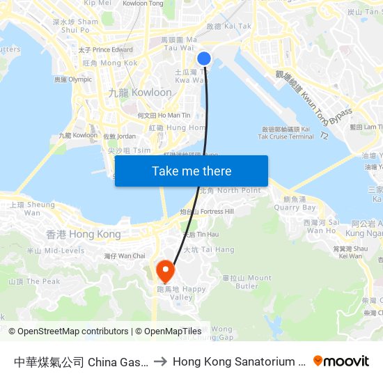 中華煤氣公司 China Gas Company to Hong Kong Sanatorium & Hospital map