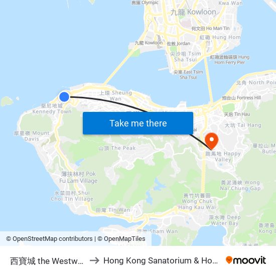 西寶城 the Westwood to Hong Kong Sanatorium & Hospital map