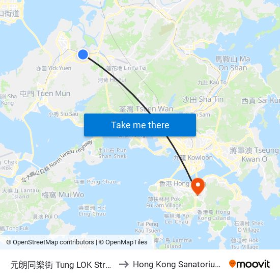 元朗同樂街 Tung LOK Street Yuen Long to Hong Kong Sanatorium & Hospital map
