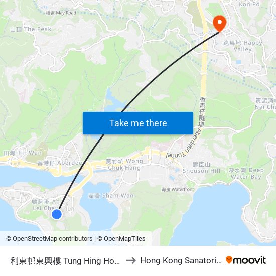 利東邨東興樓 Tung Hing House Lei Tung Estate to Hong Kong Sanatorium & Hospital map