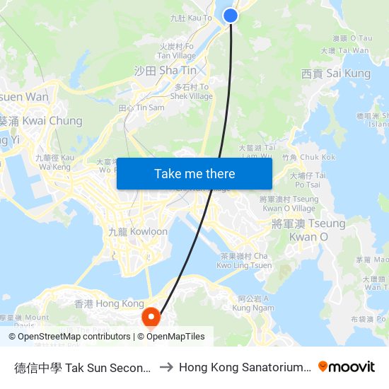 德信中學 Tak Sun Secondary School to Hong Kong Sanatorium & Hospital map