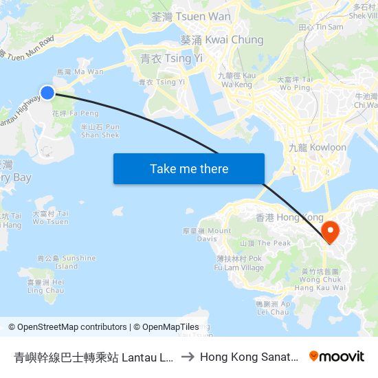 青嶼幹線巴士轉乘站 Lantau Link Bus-Bus Interchange to Hong Kong Sanatorium & Hospital map