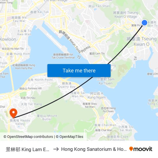 景林邨 King Lam Estate to Hong Kong Sanatorium & Hospital map