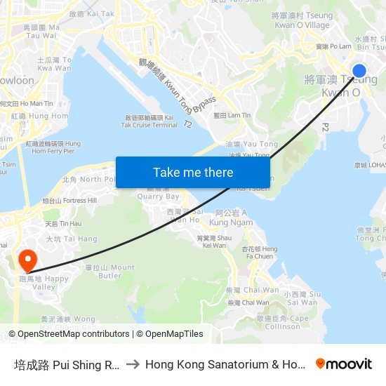 培成路 Pui Shing Road to Hong Kong Sanatorium & Hospital map