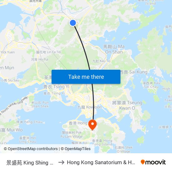 景盛苑 King Shing Court to Hong Kong Sanatorium & Hospital map