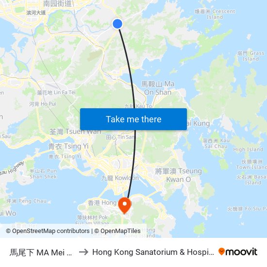馬尾下 MA Mei Ha to Hong Kong Sanatorium & Hospital map
