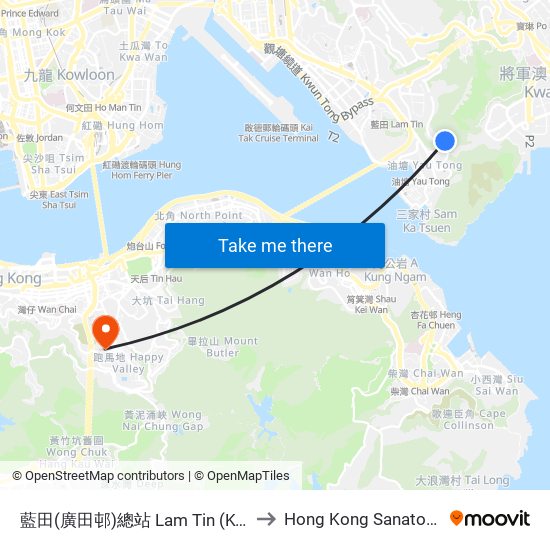 藍田(廣田邨)總站 Lam Tin (Kwong Tin Estate) B/T to Hong Kong Sanatorium & Hospital map