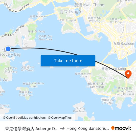 香港愉景灣酒店 Auberge Discovery Bay Hk to Hong Kong Sanatorium & Hospital map