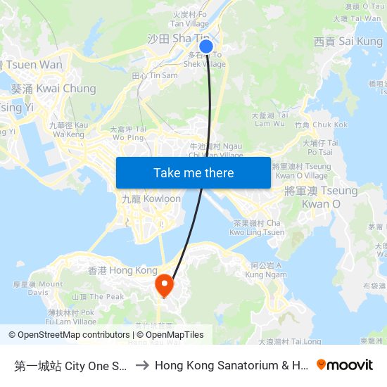第一城站 City One Station to Hong Kong Sanatorium & Hospital map
