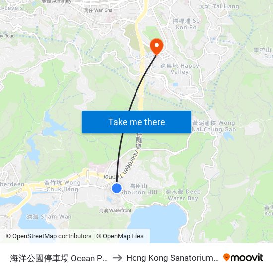 海洋公園停車場 Ocean Park Carpark to Hong Kong Sanatorium & Hospital map