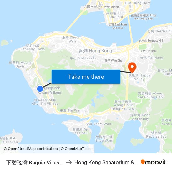 下碧瑤灣 Baguio Villas (Lower) to Hong Kong Sanatorium & Hospital map