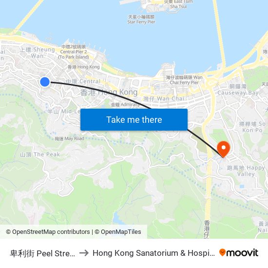 卑利街 Peel Street to Hong Kong Sanatorium & Hospital map