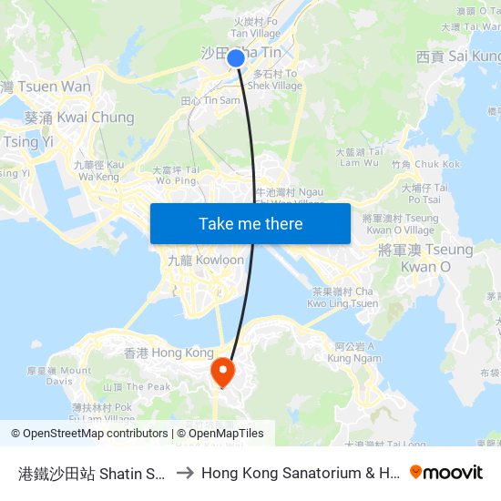 港鐵沙田站 Shatin Station to Hong Kong Sanatorium & Hospital map