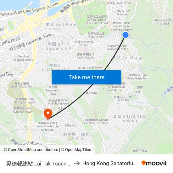 勵德邨總站 Lai Tak Tsuen Bus Terminus to Hong Kong Sanatorium & Hospital map