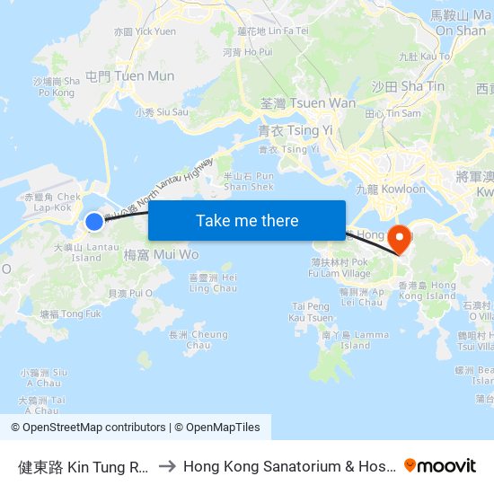 健東路 Kin Tung Road to Hong Kong Sanatorium & Hospital map