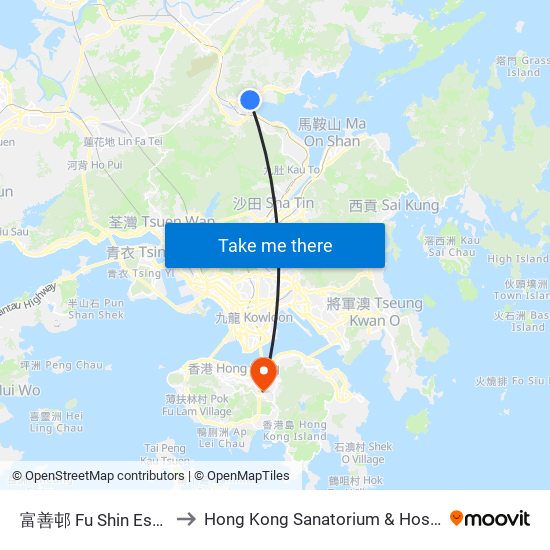 富善邨 Fu Shin Estate to Hong Kong Sanatorium & Hospital map