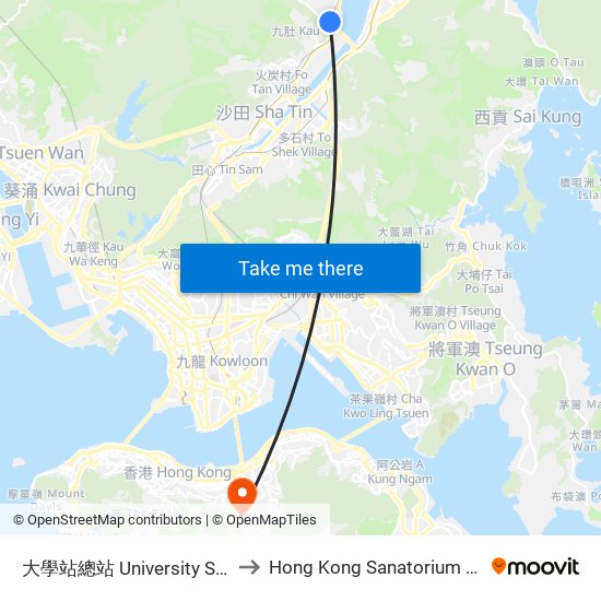 大學站總站 University Station B/T to Hong Kong Sanatorium & Hospital map