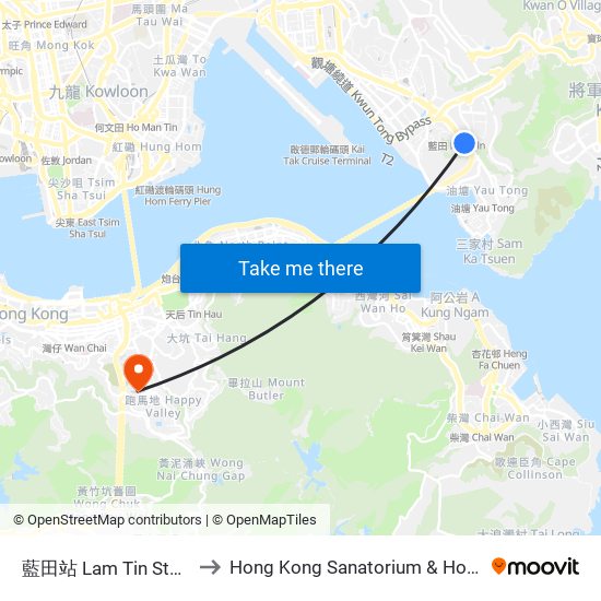 藍田站 Lam Tin Station to Hong Kong Sanatorium & Hospital map