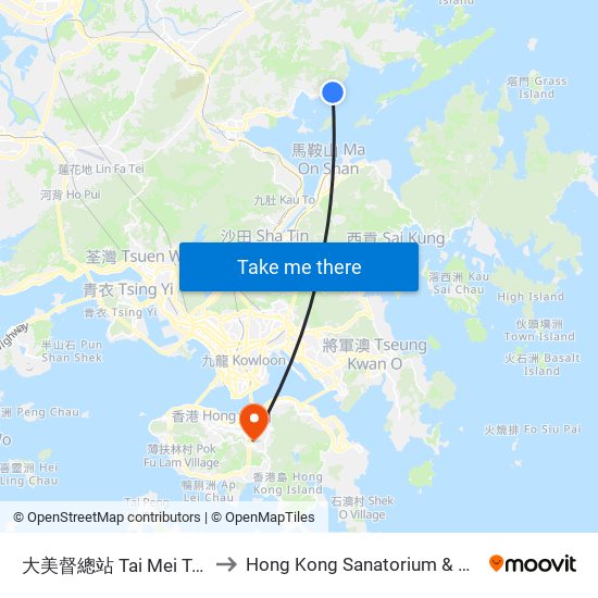 大美督總站 Tai Mei Tuk B/T to Hong Kong Sanatorium & Hospital map