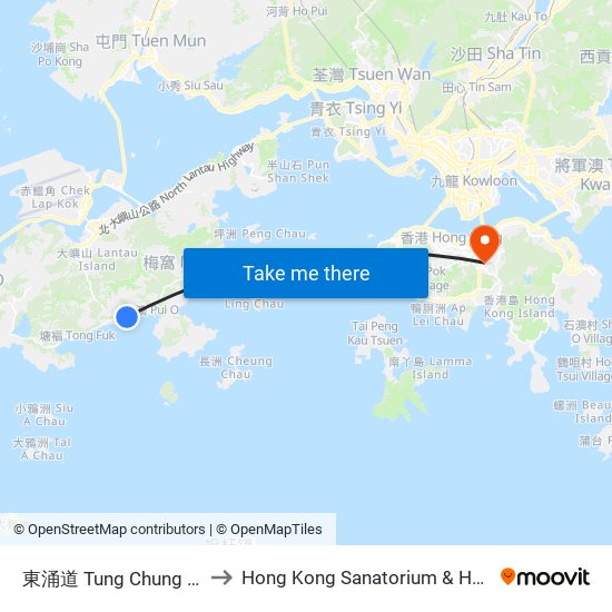 東涌道 Tung Chung Road to Hong Kong Sanatorium & Hospital map