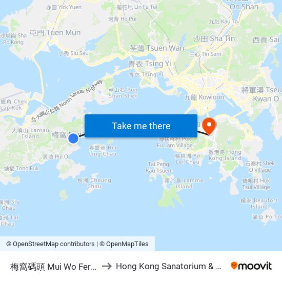 梅窩碼頭 Mui Wo Ferry Pier to Hong Kong Sanatorium & Hospital map
