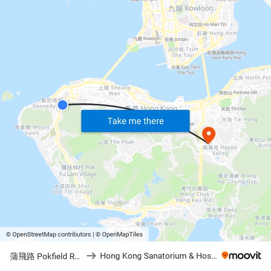 蒲飛路 Pokfield Road to Hong Kong Sanatorium & Hospital map