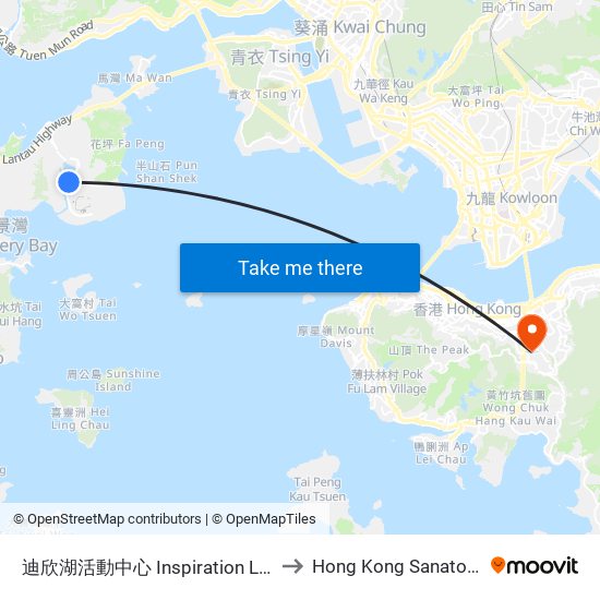 迪欣湖活動中心 Inspiration Lake Recreation Centre to Hong Kong Sanatorium & Hospital map