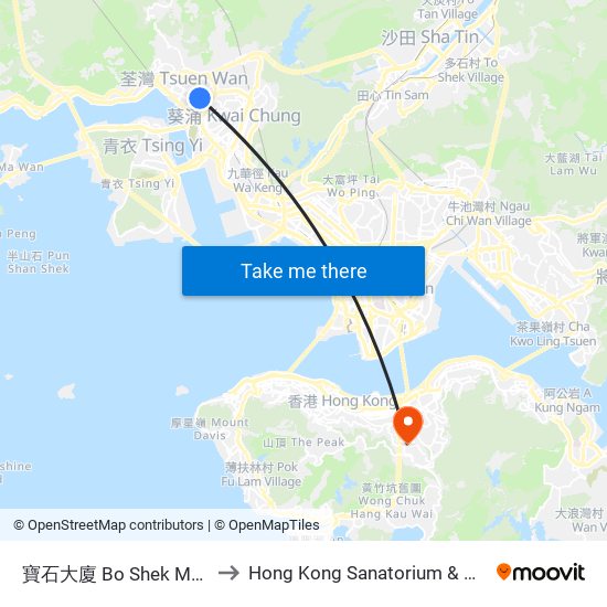 寶石大廈 Bo Shek Mansion to Hong Kong Sanatorium & Hospital map