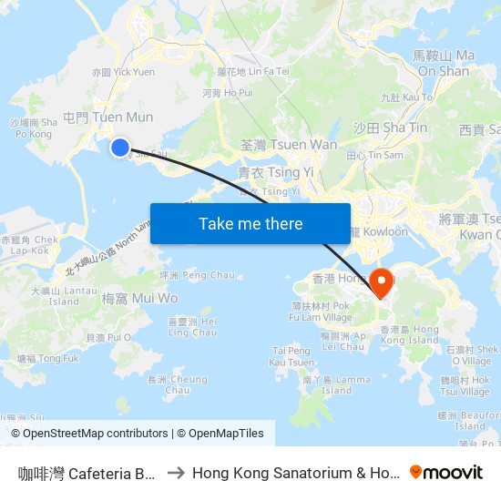 咖啡灣 Cafeteria Beach to Hong Kong Sanatorium & Hospital map