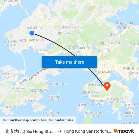兆康站(北) Siu Hong Station (North) to Hong Kong Sanatorium & Hospital map