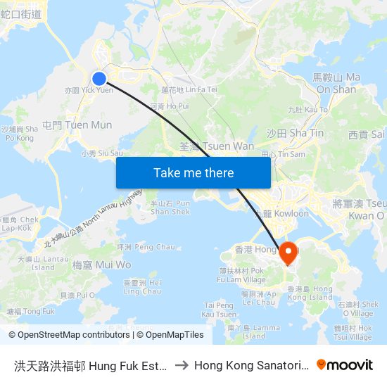 洪天路洪福邨 Hung Fuk Estate Hung Tin Road to Hong Kong Sanatorium & Hospital map