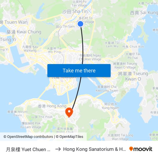 月泉樓 Yuet Chuen House to Hong Kong Sanatorium & Hospital map
