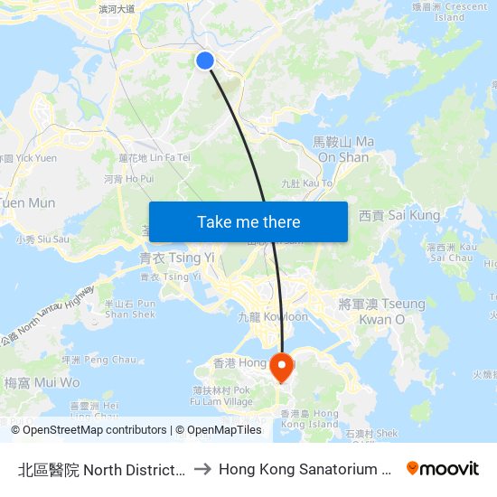 北區醫院 North District Hospital to Hong Kong Sanatorium & Hospital map