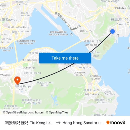 調景嶺站總站 Tiu Keng Leng Station B/T to Hong Kong Sanatorium & Hospital map