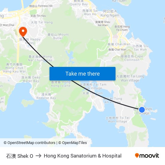 石澳 Shek O to Hong Kong Sanatorium & Hospital map
