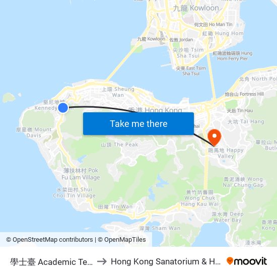 學士臺 Academic Terrace to Hong Kong Sanatorium & Hospital map