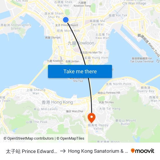 太子站 Prince Edward Station to Hong Kong Sanatorium & Hospital map