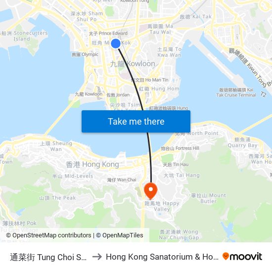 通菜街 Tung Choi Street to Hong Kong Sanatorium & Hospital map