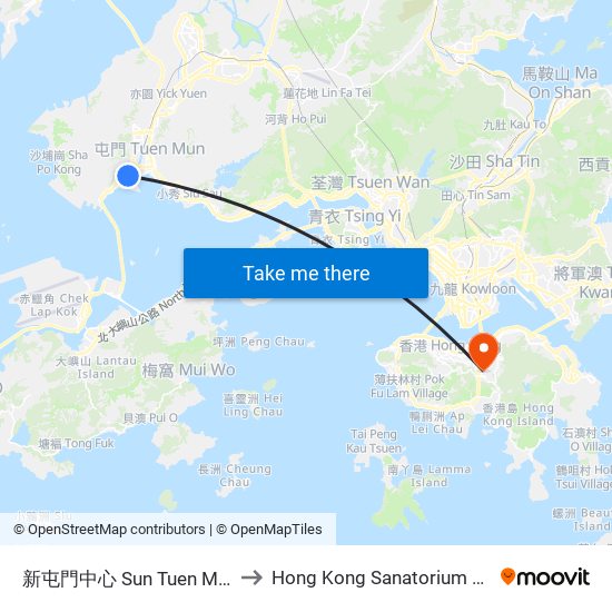 新屯門中心 Sun Tuen Mun Centre to Hong Kong Sanatorium & Hospital map
