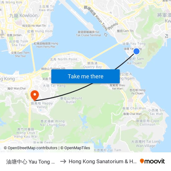 油塘中心 Yau Tong Centre to Hong Kong Sanatorium & Hospital map