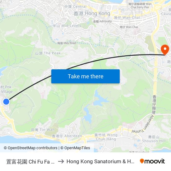 置富花園 Chi Fu Fa Yuen to Hong Kong Sanatorium & Hospital map