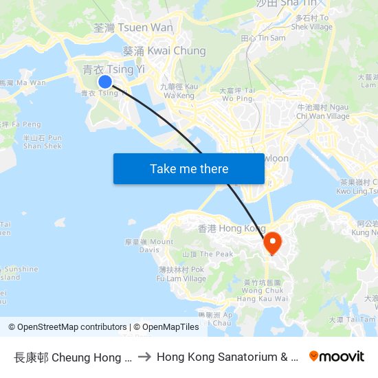 長康邨 Cheung Hong Estate to Hong Kong Sanatorium & Hospital map