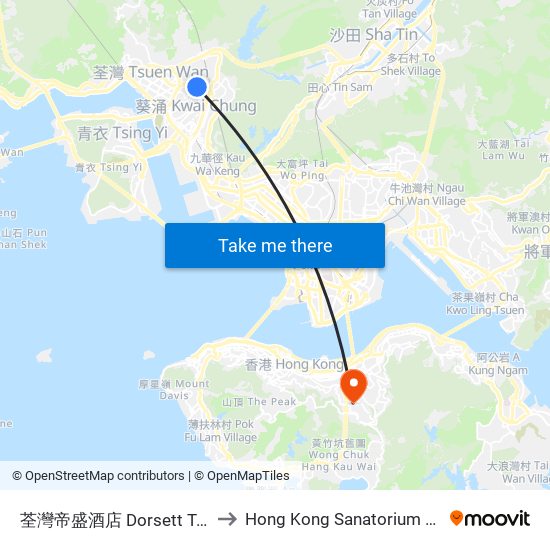 荃灣帝盛酒店 Dorsett Tsuen Wan to Hong Kong Sanatorium & Hospital map