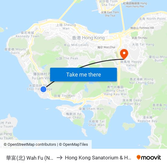 華富(北) Wah Fu (North) to Hong Kong Sanatorium & Hospital map